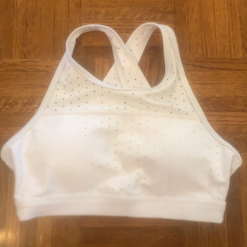 Buff bunny white mesh halter back sports bra